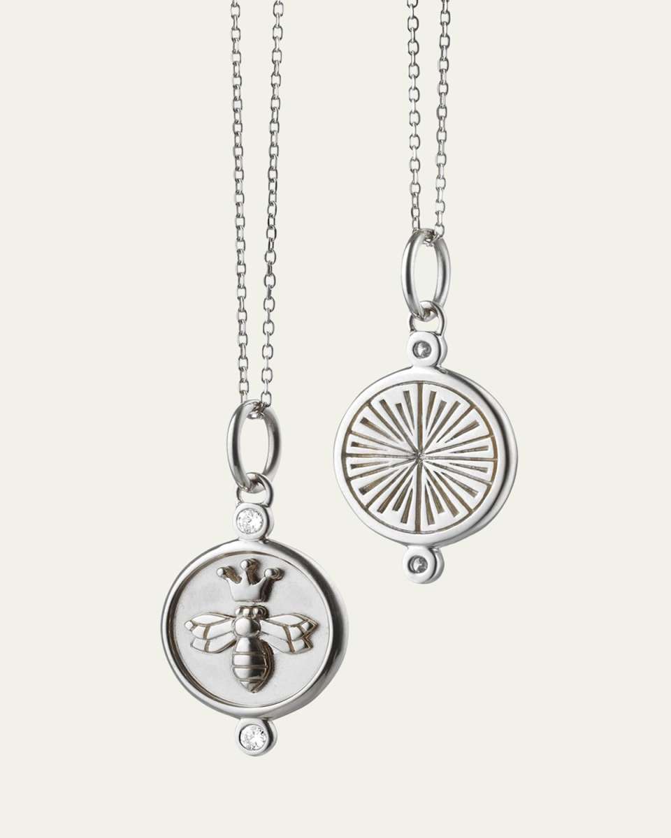 Sterling Silver Queen Bee Charm Necklace with White Sapphire